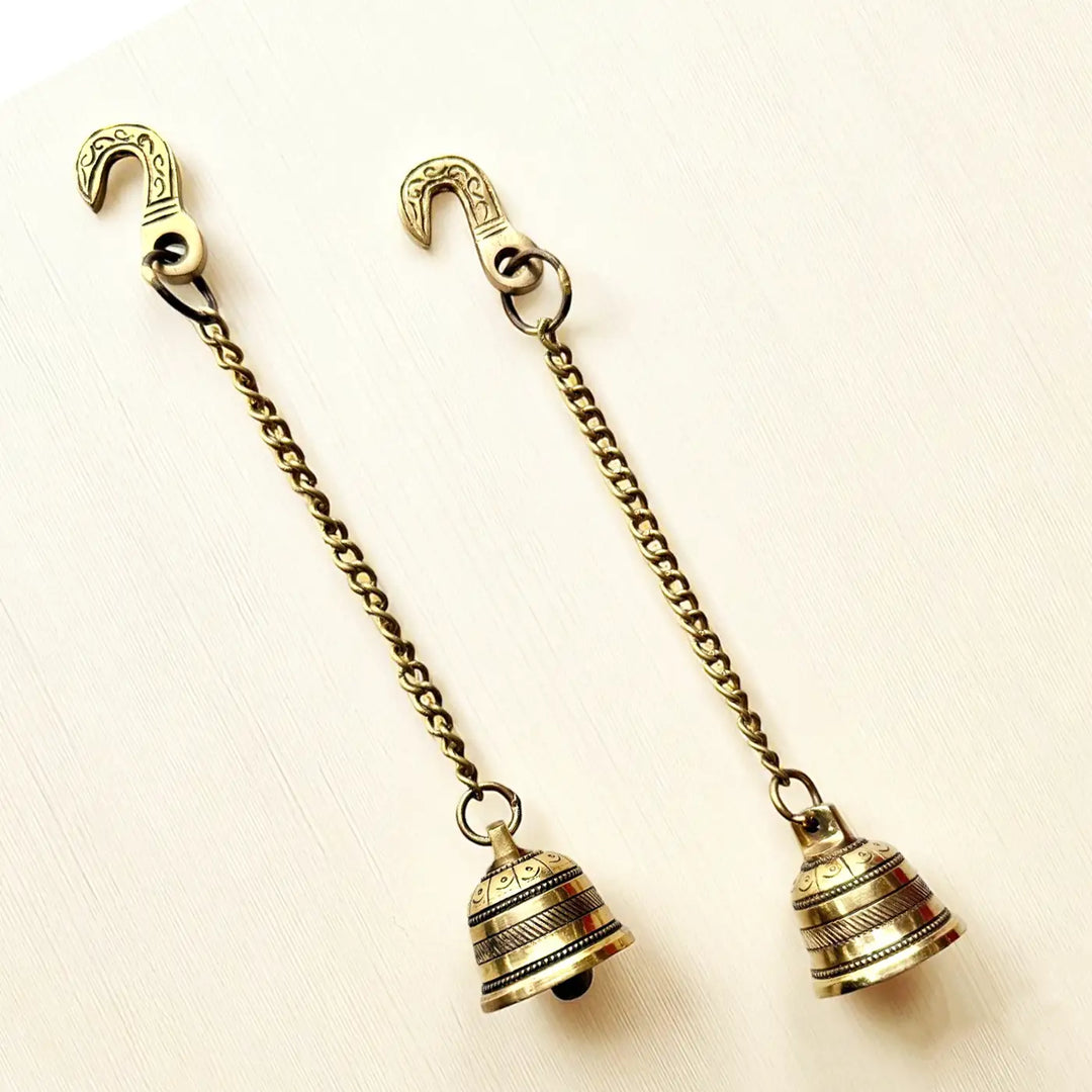 12 Inch | Antique Finish Metal Bell Hangings With Chain | Set Of 2