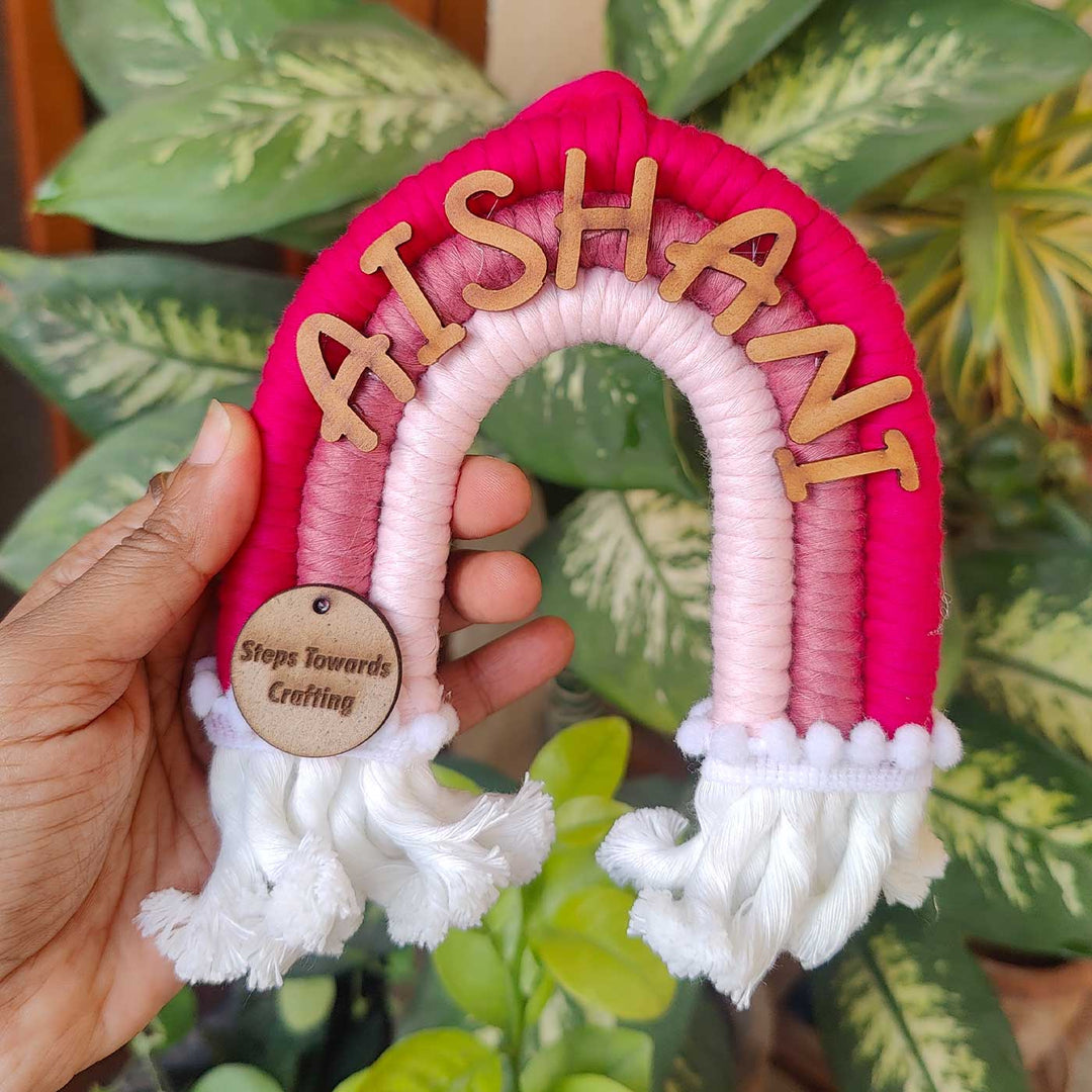 Personalized Macrame Rainbow Theme Kids Name Plate