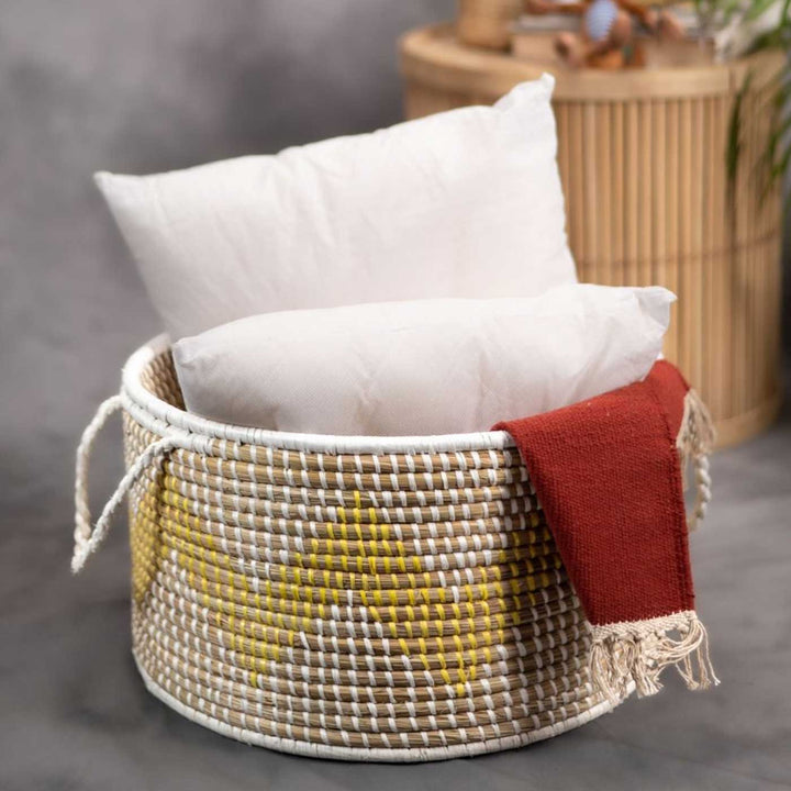 Handmade Ecofriendly Grass Woven Wave Design Moonj Storage Basket