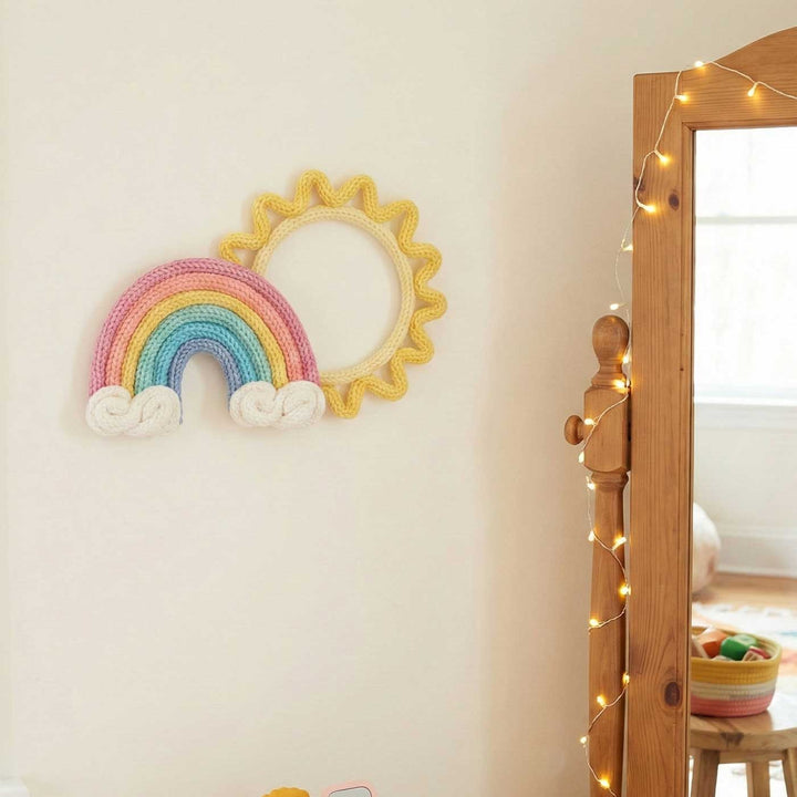 Handmade Knitted Wire Rainbow & Sun Hanging For Kids Room Decoration