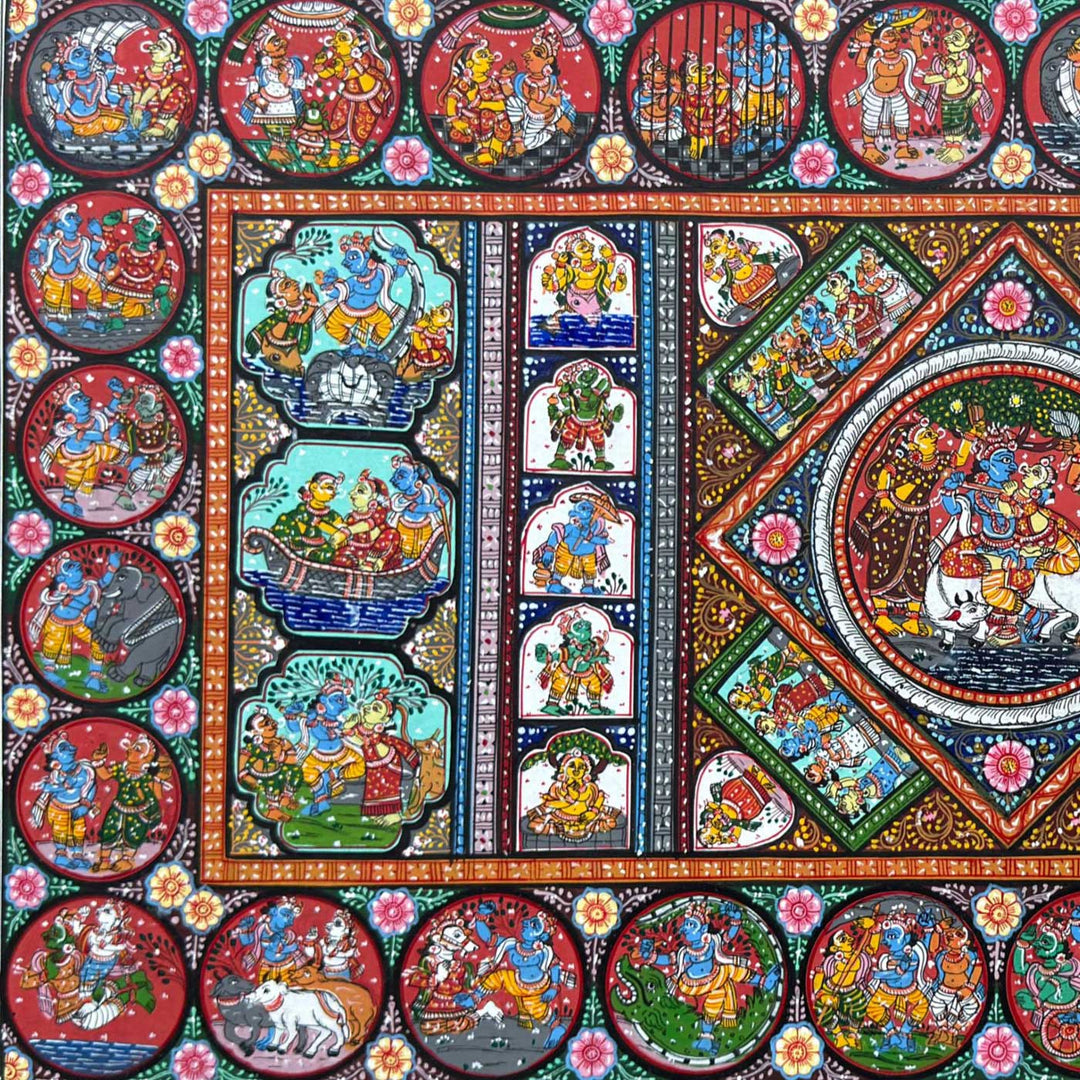 24 x 40 Inch | Handmade Canvas Life story of Krishna Painting