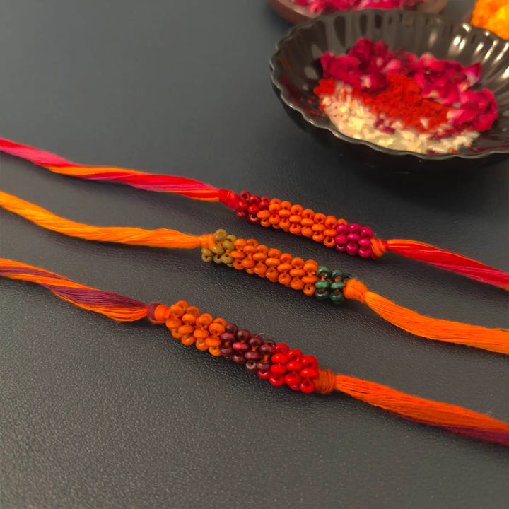 Handmade Multicolour Beaded Rakhi With Roli Chawal