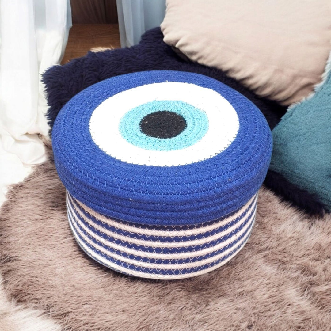 Handmade Coil Basketry Evil Eye Cotton Rope Basket