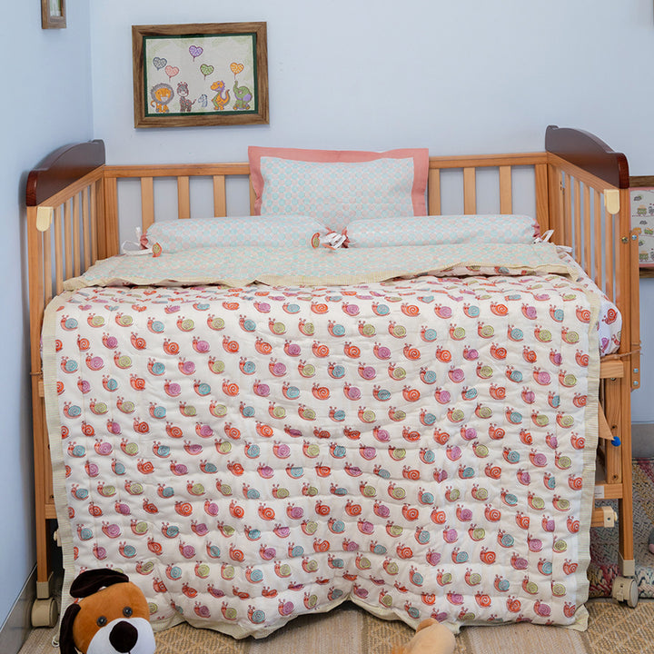 Colorful Snail Hand Block Printed Baby Quilt