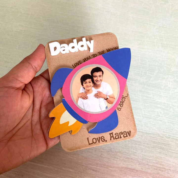 Photo Personalized Handmade Rocket Theme Mdf Wood Fridge Magnet For Fathers