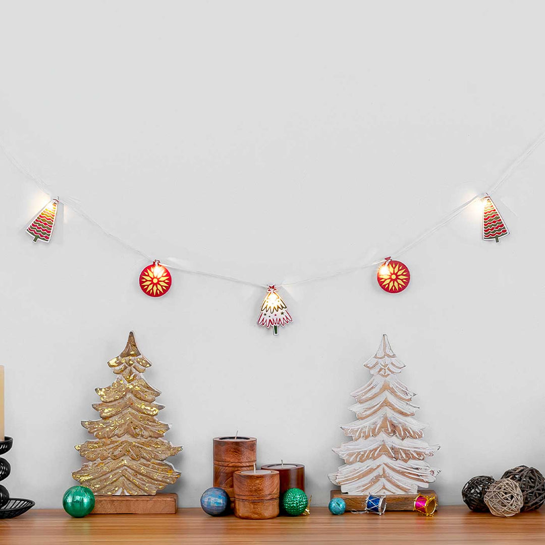 Decorative Pine Wood Bobble & Christmas Tree Fairy Light