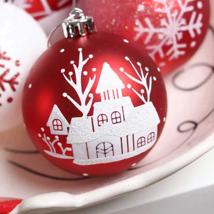 Christmas Ball Ornaments XMas Tree Hanging Decorations, Red & White christmas Balls, 16 pcs Box Set 
