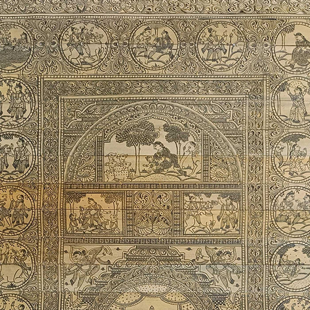 18 X 30 Inch | Handmade Palm Leaf Life Story Of Ganesha Painting