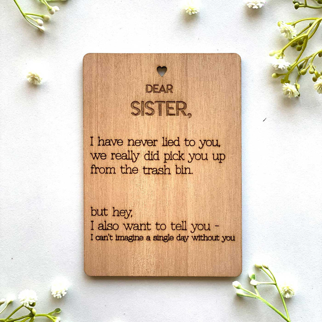 Engraved Dear Sister Wooden Greeting Card