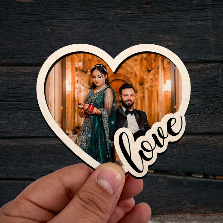 Photo Personalized Heart Shaped Wooden Fridge Magnet