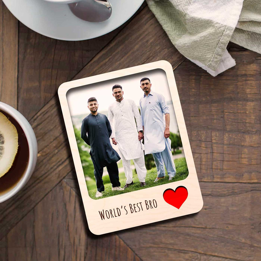 Photo Personalized Printed "World's Best Bro" Wooden Fridge Magnet