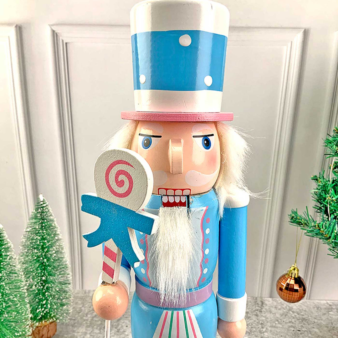 Pastel Blue Lollipop Nutcracker Self-Standing Wooden Decor For Christmas Table Decoration