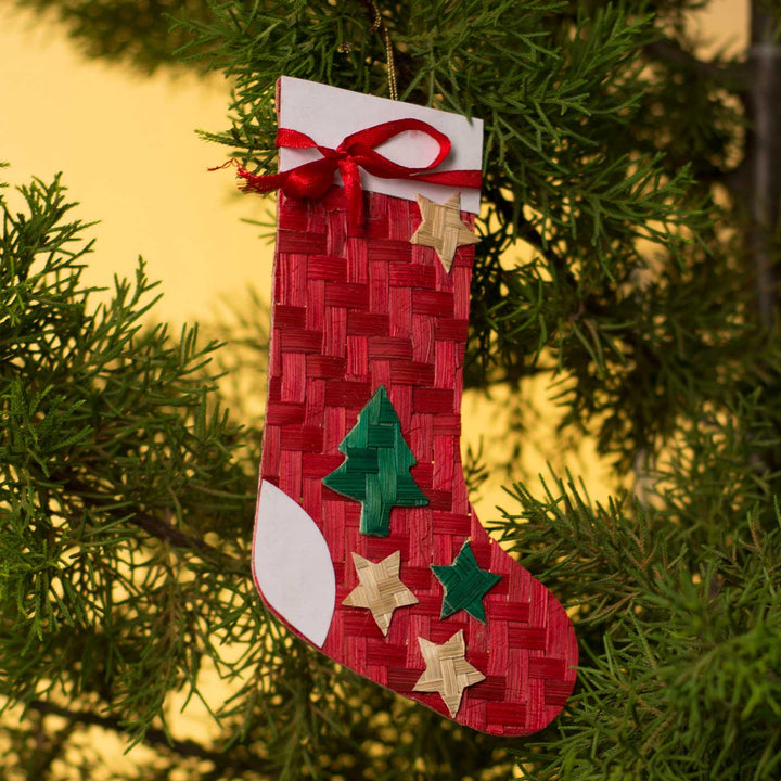 Handmade Bamboo Stocking Hanging Christmas Ornaments