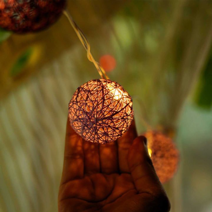 Handcrafted Yarn Spherical Fairy Light Hangings -  Multicolour