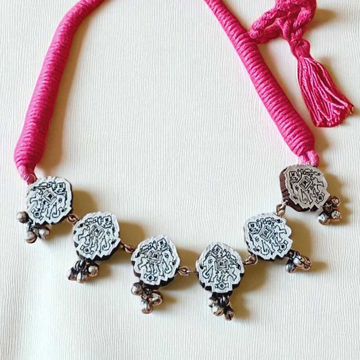 Handmade White Elephant Ghungroo Wooden Necklace