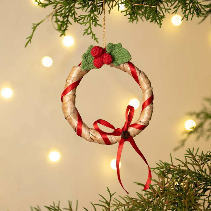 Handmade Banana Berry Bow Accent Wreath Hanging Christmas Ornaments