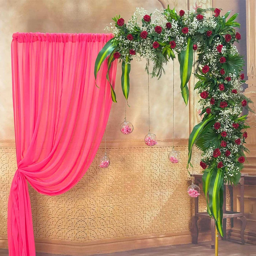 Pink Drape Backdrop Decor Kit With Stand & Hanging Glass Balls