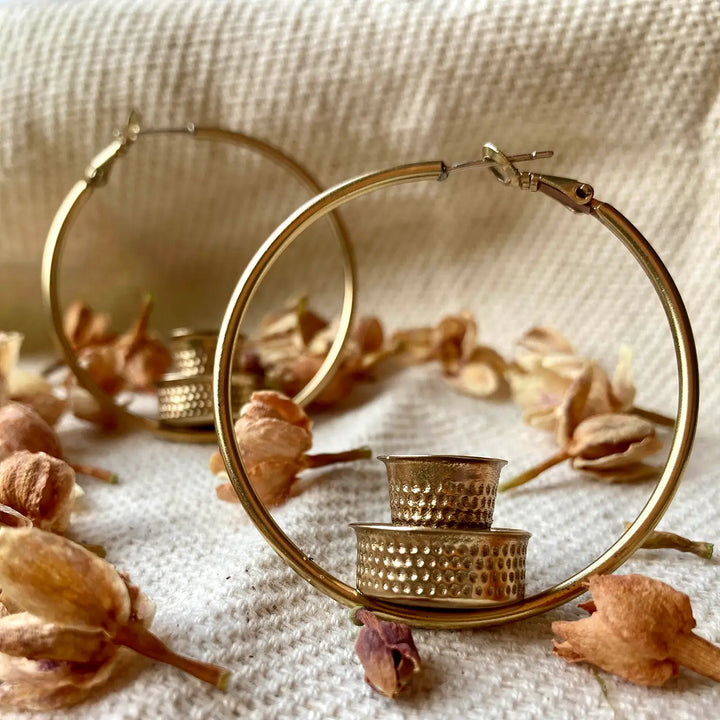 Handmade Polymer Clay Kaapi Handi Design Hoop Earrings