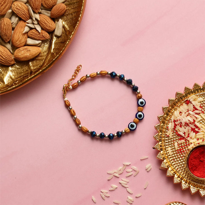 Handmade Beaded Evil Eye Rakhi With Roli Chawal