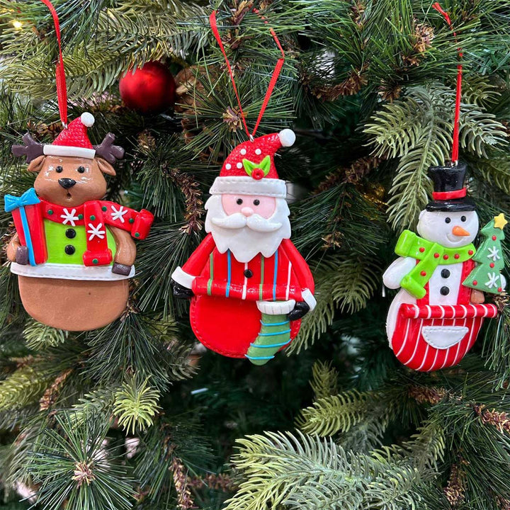 Handmade Jolly Friends Clay Ornaments For Christmas Tree Decoration | Set Of 3