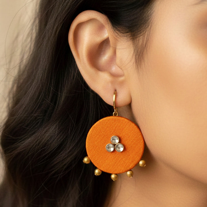 Handmade Beaded Round Gaji Silk Earrings