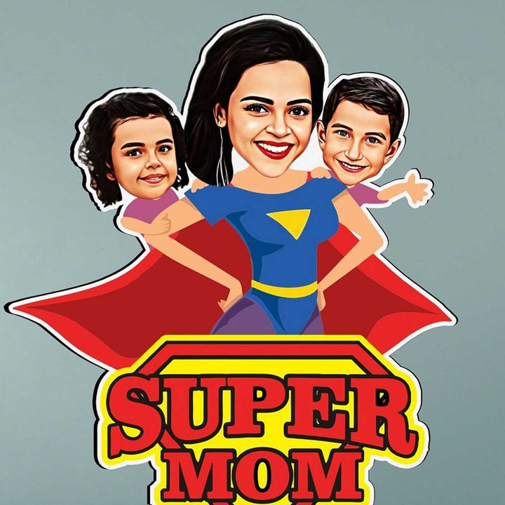 Photo Personalized "Super Mom" Theme MDF Wood Caricature Cutout For Mothers