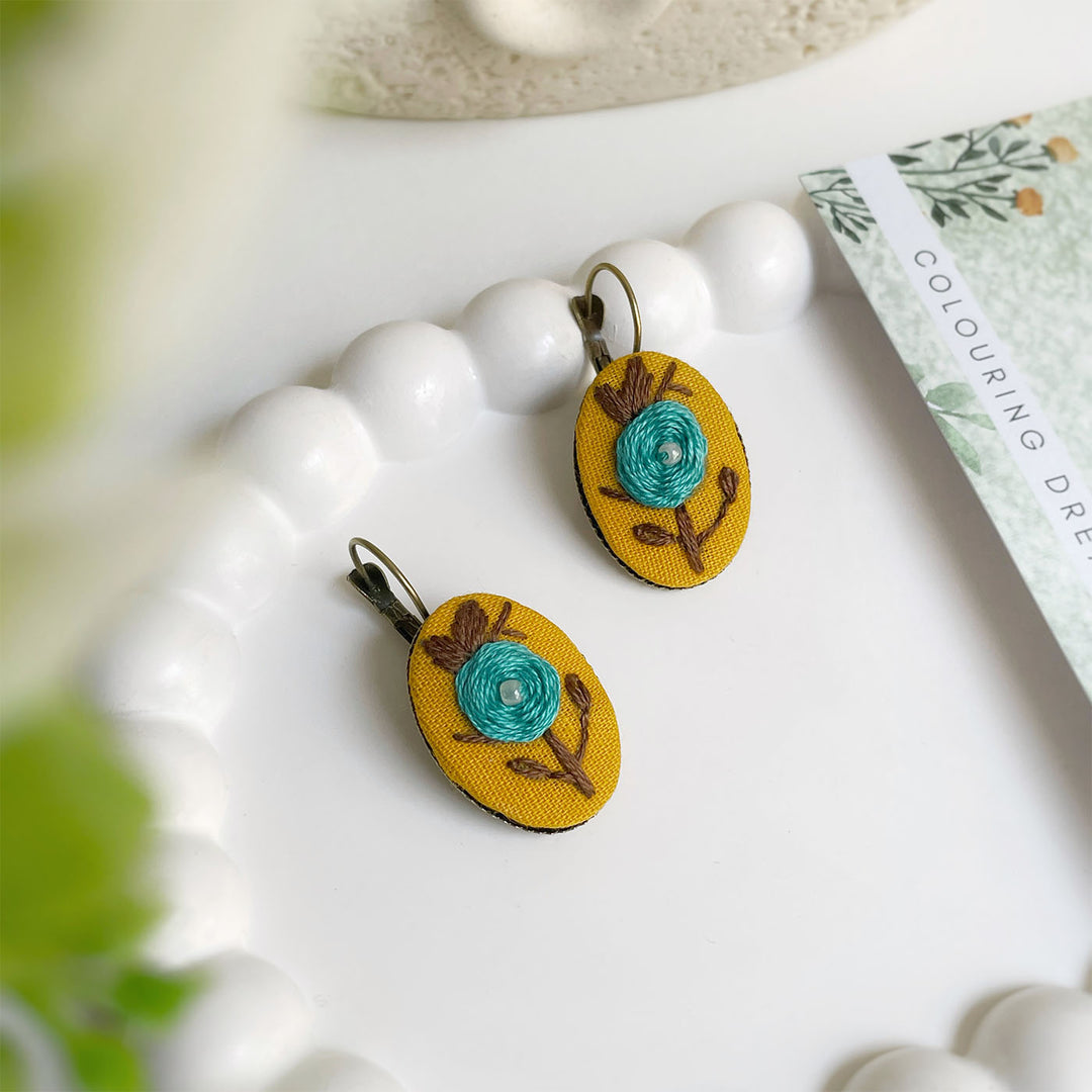 Hand Embroidered Wild Ochre Bronze Tone Earrings