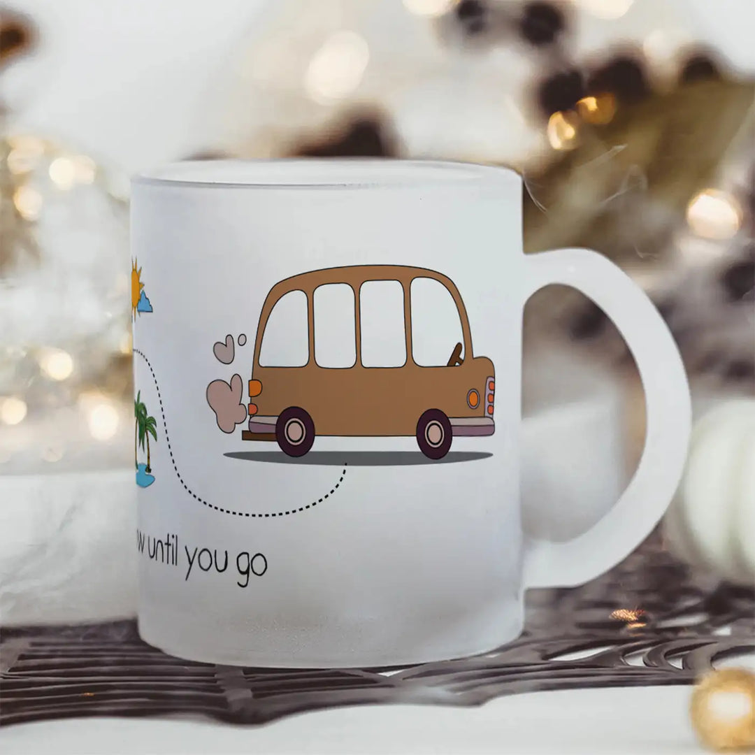 Printed Travel Theme Glass Mug | 350 ML