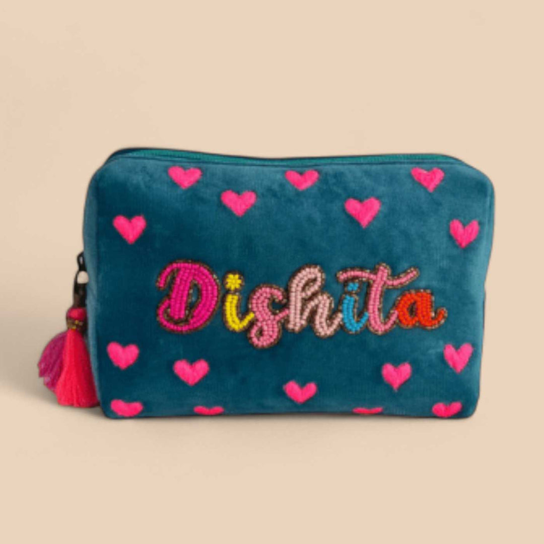 Personalized Handmade Embroidered Heart Design Pouch