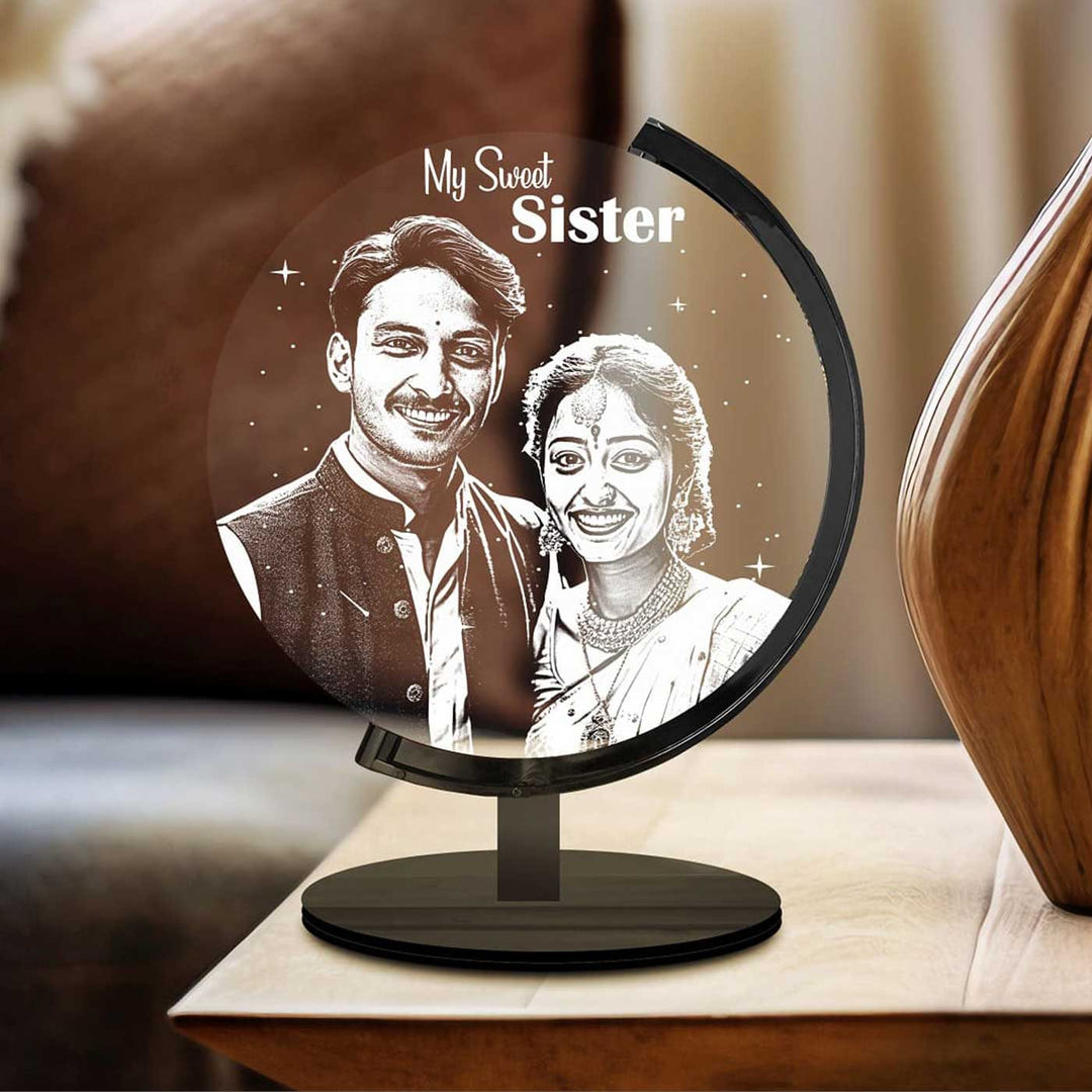 Photo Personalized Engraved Twinkling Sister Acrylic Table Lamp