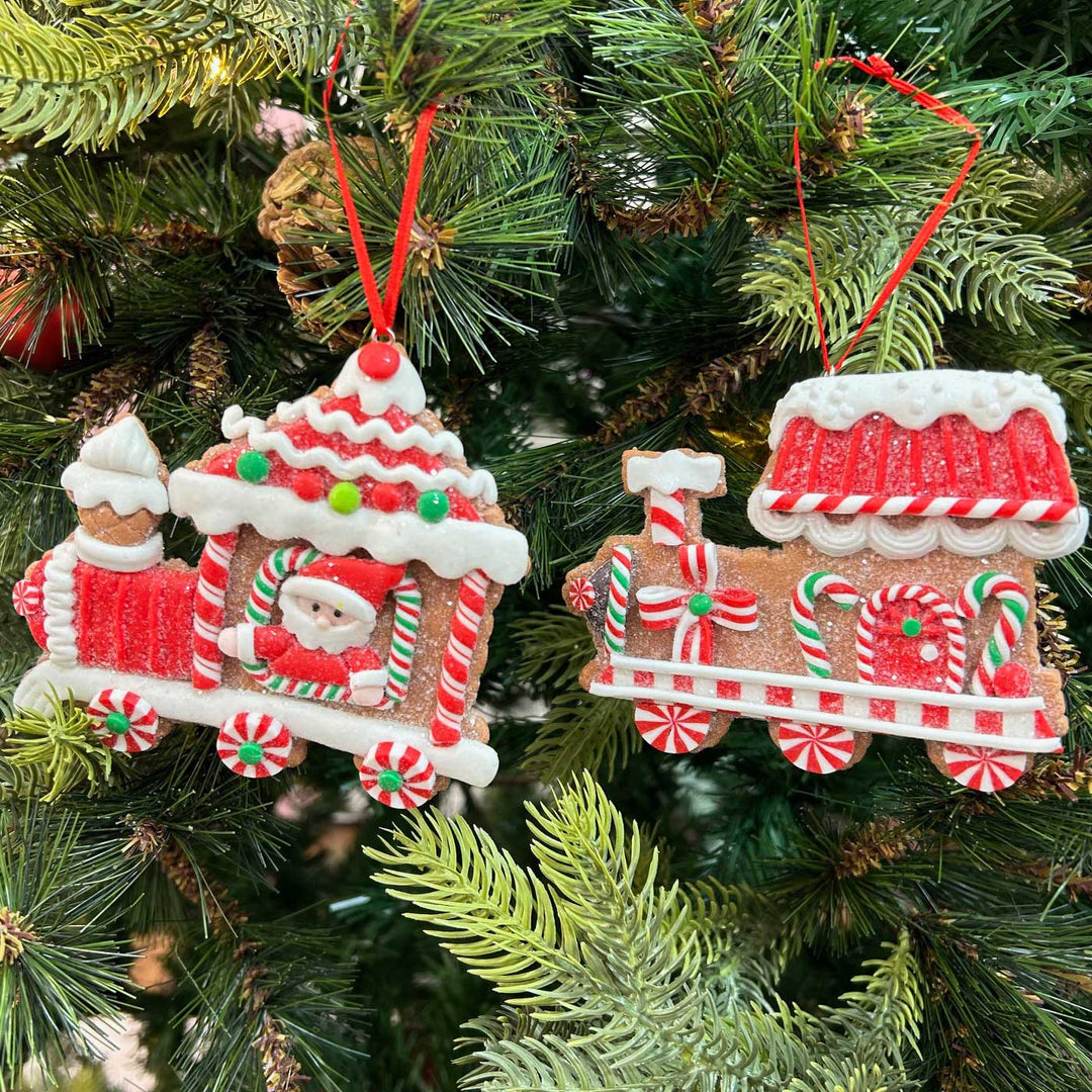 Handmade Gingerbread Engine Candyland Clay Ornaments For Christmas Tree Decoration | Set Of 2