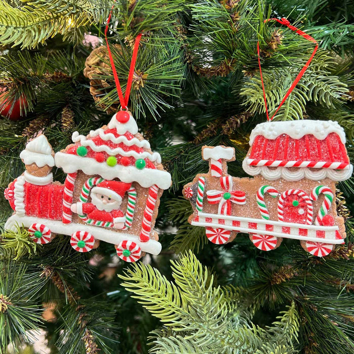 Handmade Gingerbread Engine Candyland Clay Ornaments For Christmas Tree Decoration | Set Of 2