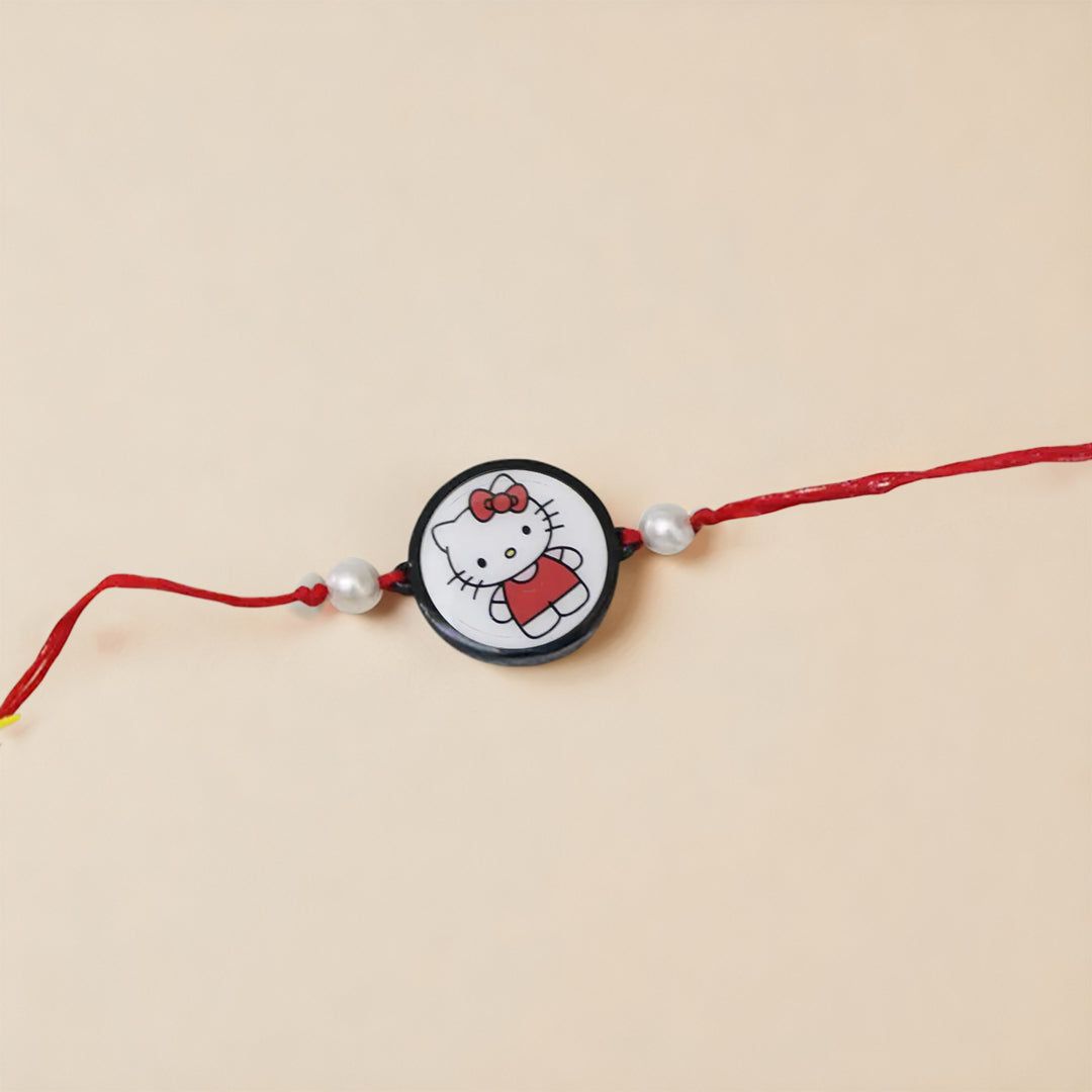 Handmade Hello Kitty Theme Kids Rakhi With Roli Chawal