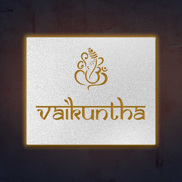 Personalized Laser Cut Ganesha Theme Steel Name Plate