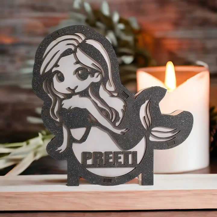 Personalized Mermaid Theme Wooden Table Lamp