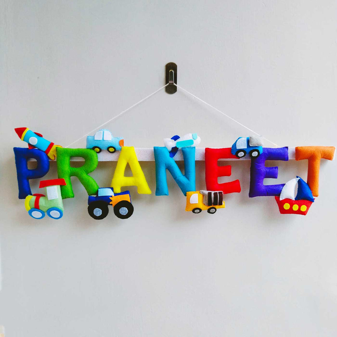 Personalized Transport Theme Felt Kids Name Plate