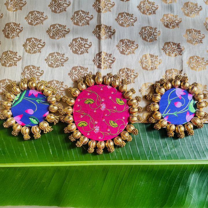 Handmade Gota Patti Round Lotus Theme Rangoli Mat | Set Of 3