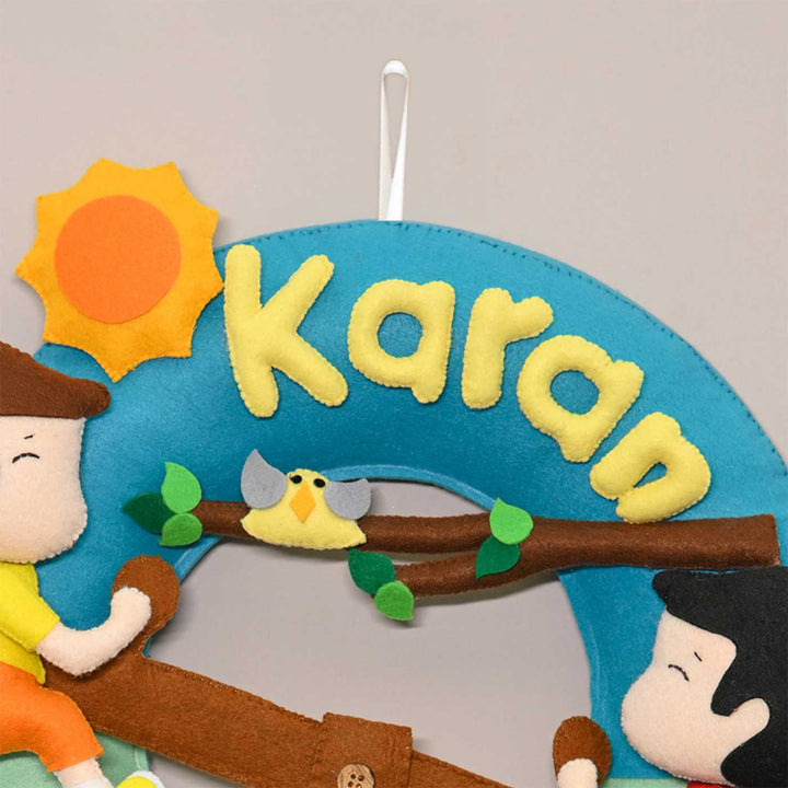 Personalized See-Saw Theme Round Felt Kid's Nameplate For Siblings