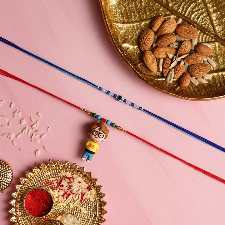 Handmade Boy & Evil Eye Kids Rakhi With Roli Chawal | Set Of 2
