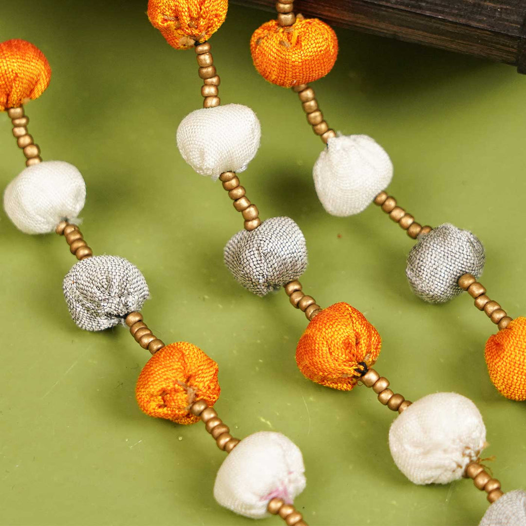 Handmade Textile Art Round Beaded Dupion Silk Fabric Layered Necklace