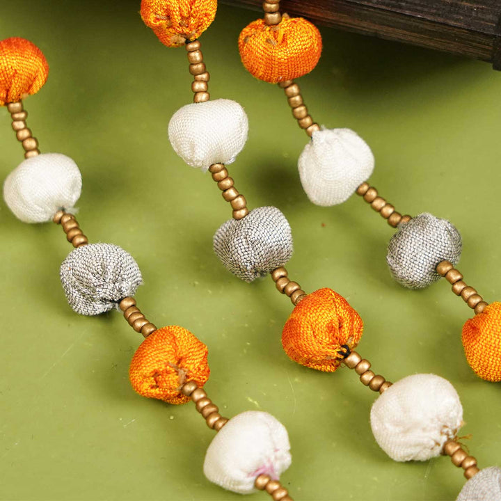 Handmade Textile Art Round Beaded Dupion Silk Fabric Layered Necklace