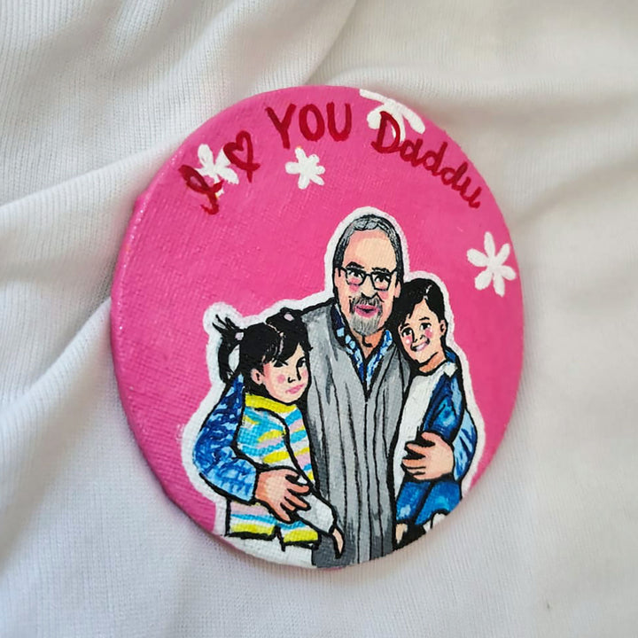 Photo Personalized Hand-Painted Father And Children Canvas Fridge Magnet