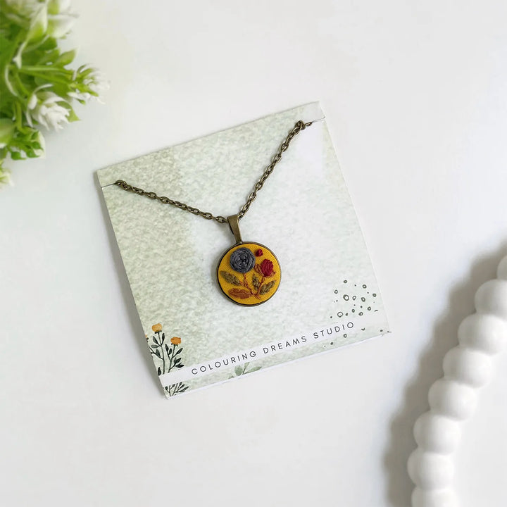 Hand Embroidered Mustard Meadow Antique Finish Necklace