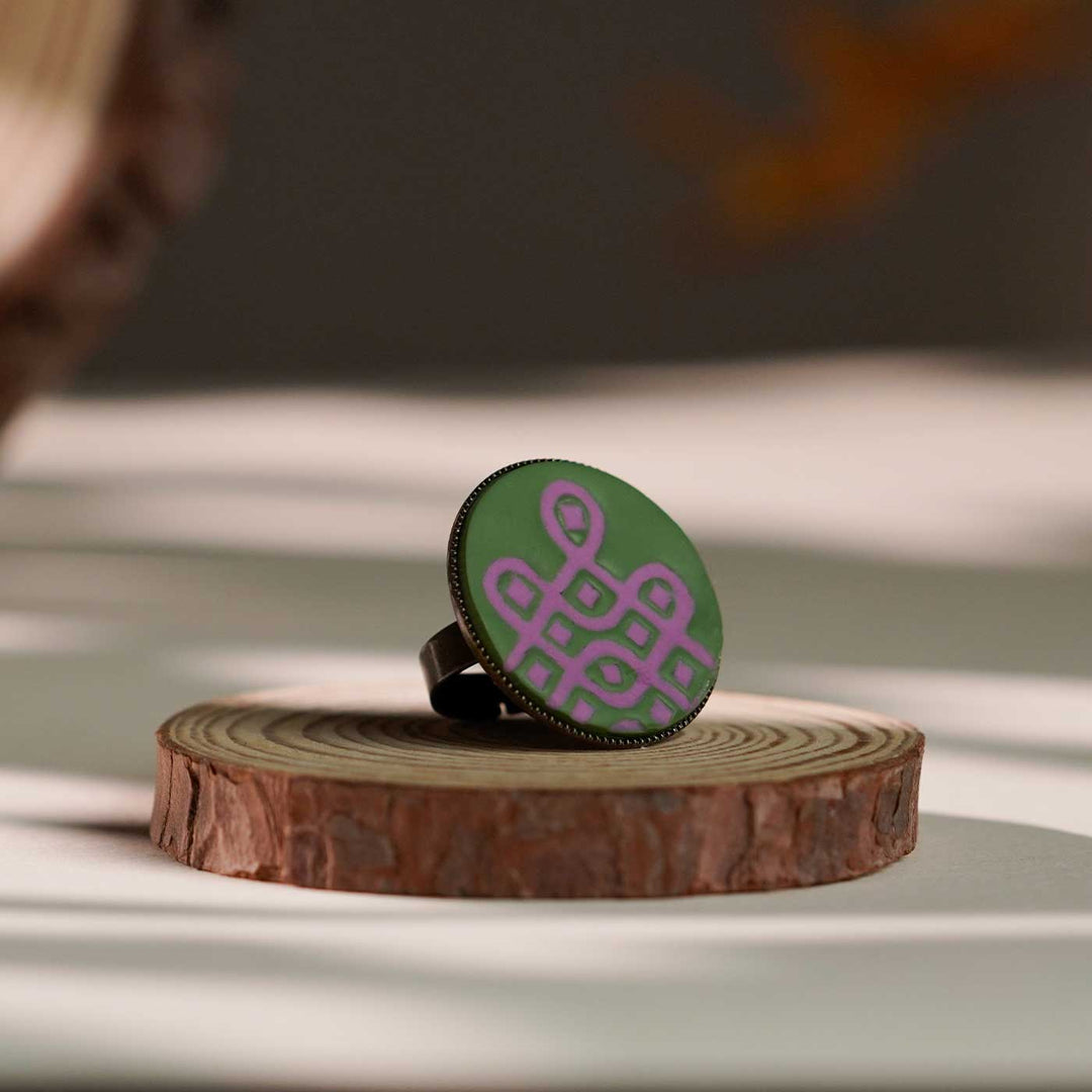Handmade Polymer Clay Madhivadhani Kolam Design Ring