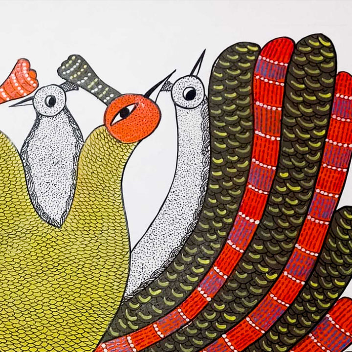 11 x 15 Inch | Colours of Togetherness | Original Hand Painted Tribal Gond Art Painting | Acrylic Paints On Paper