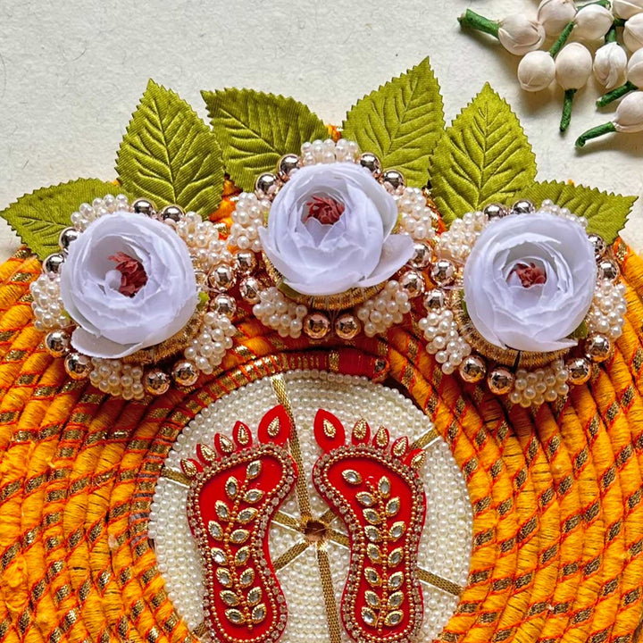 Handmade Laxmi Charan Reusable Peacock & Peony Flower MDF Rangoli With Tealight For Festive Decor