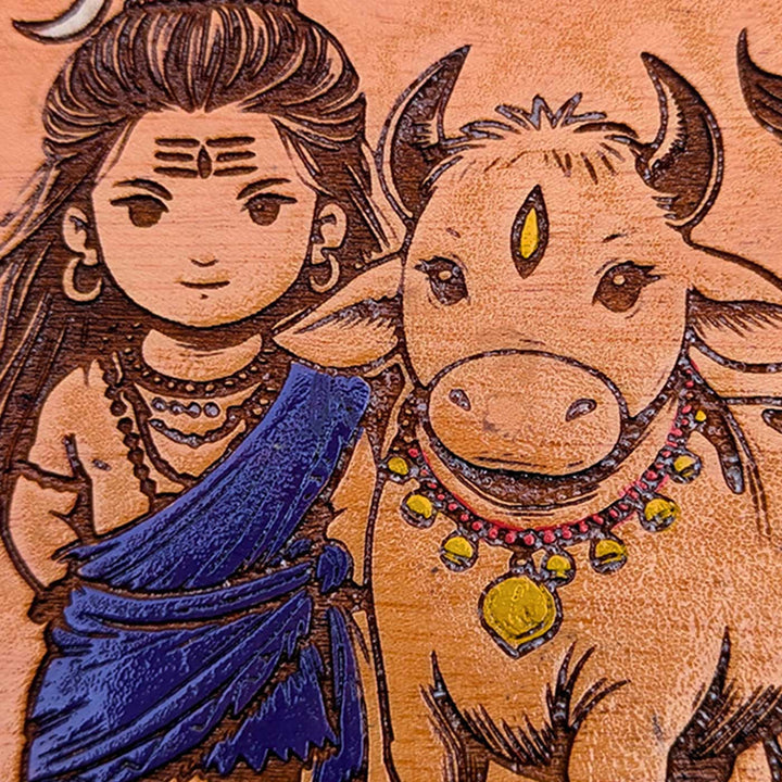 Engraved & Hand-Painted Lord Shiva Mahogany Wood Fridge Magnet