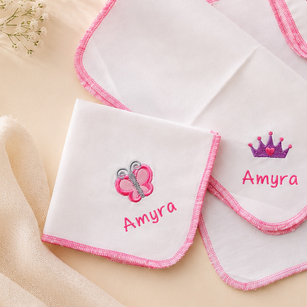 Personalised Lil Dreamer Cotton Hankies For Baby Girl | Pack of 4