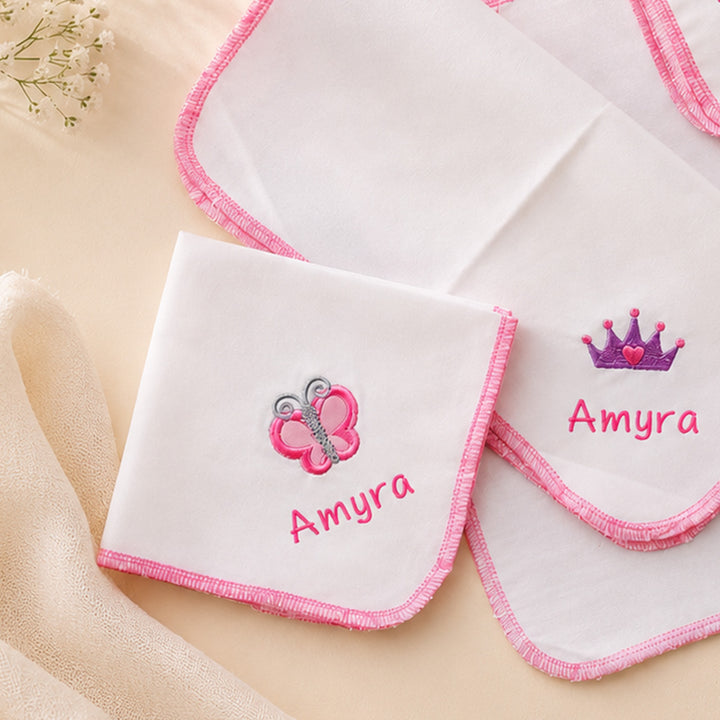 Personalised Lil Dreamer Cotton Hankies For Baby Girl | Pack of 4