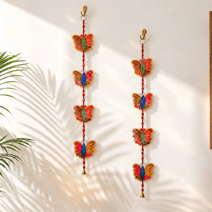 Colourful Parchment Leather Stringed Tholu Bommalata Butterflies - Pack of 2